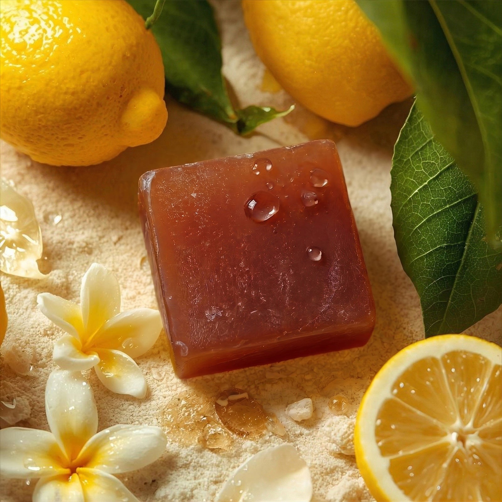 Lemon Tea Scented Handmade Soap Bar with Fresh Lemon and Plumeria - Boowan Nicole