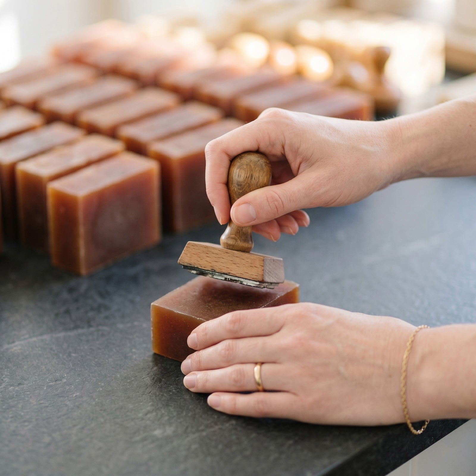 Stamping Logo on Finished Lemon Tea Soap Bars - Branding Handmade Soap - Boowan Nicole