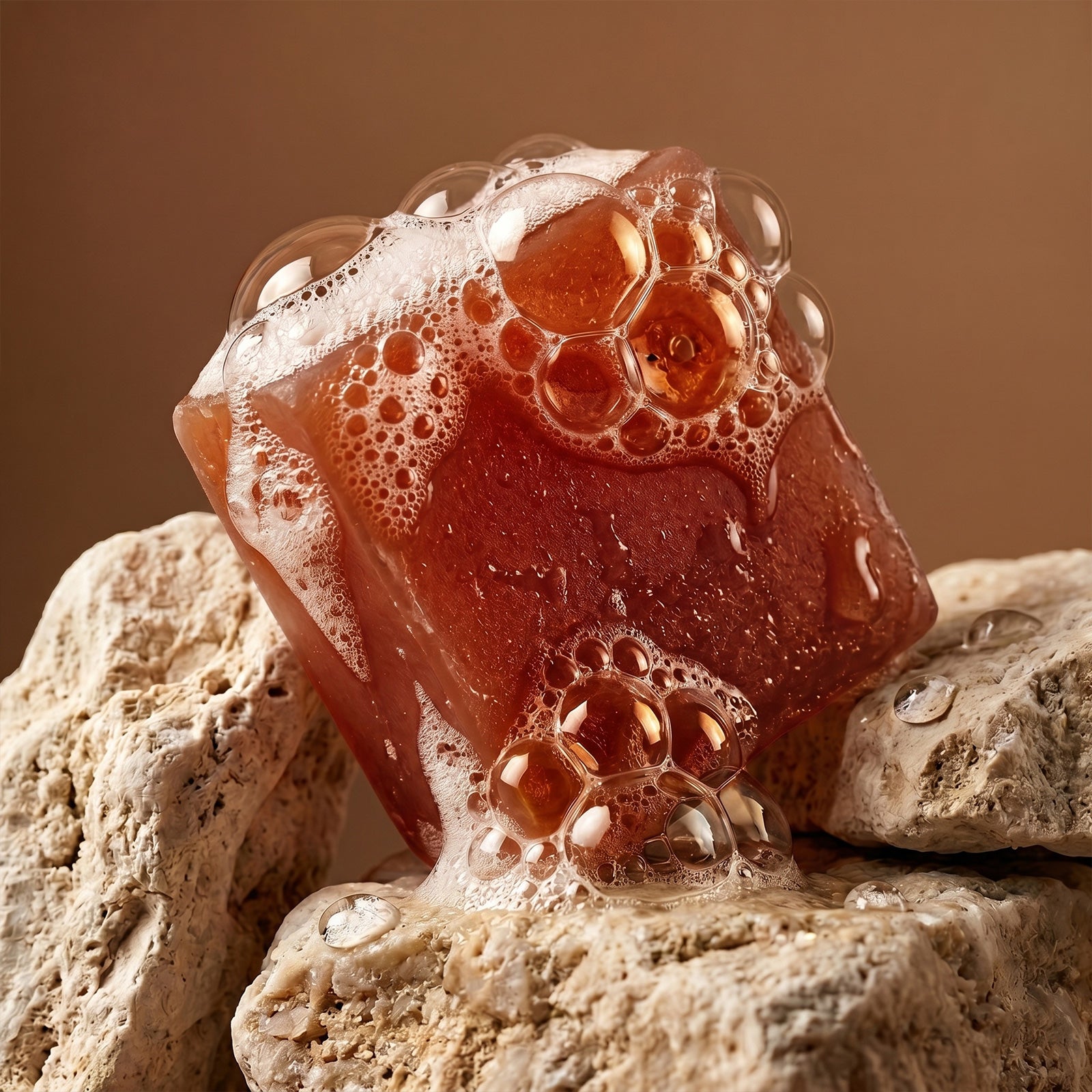 Lemon Tea Soap Bar with Bubbles on Stone - Rich Foam Cleansing Effect - Boowan Nicole
