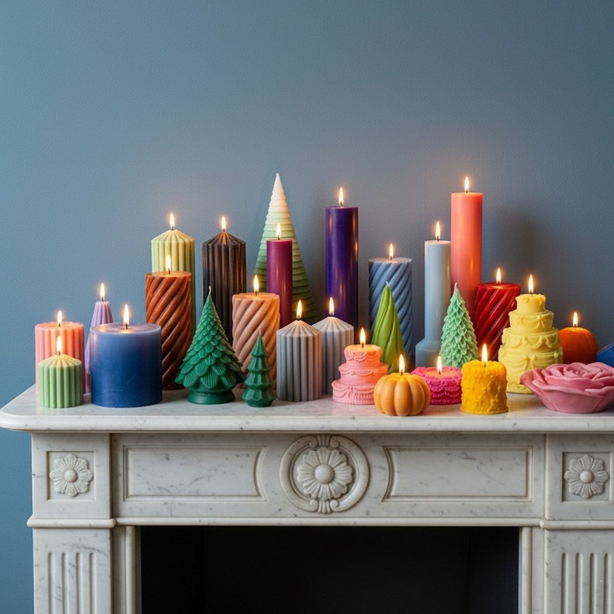 Colorful decorative candles showcasing rich colors from liquid candle dye - Boowan Nicole