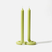 Looped Taper Acrylic Candle Mold, finished green looped taper candles on white background - Boowan Nicole