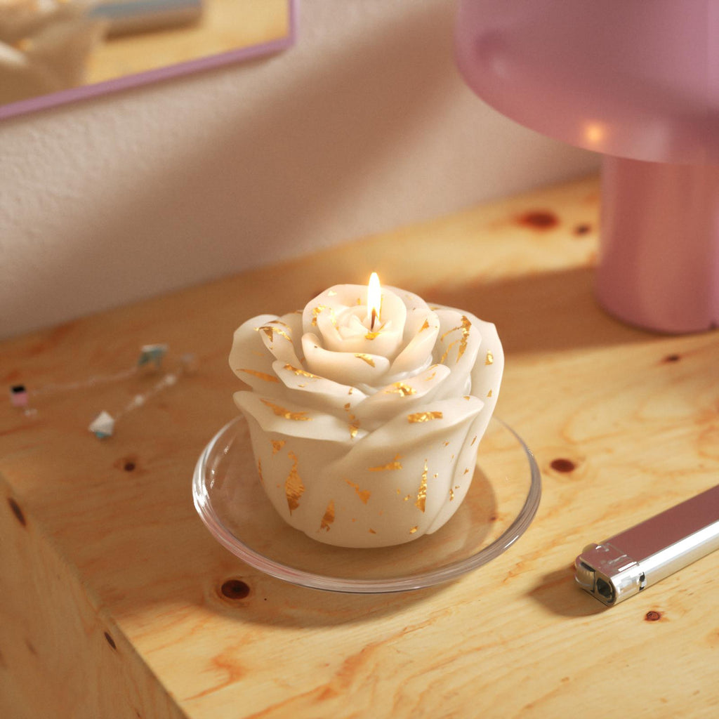 Handmade white candles with gold foil – warm and cozy ambiance when lit - Boowan Nicole