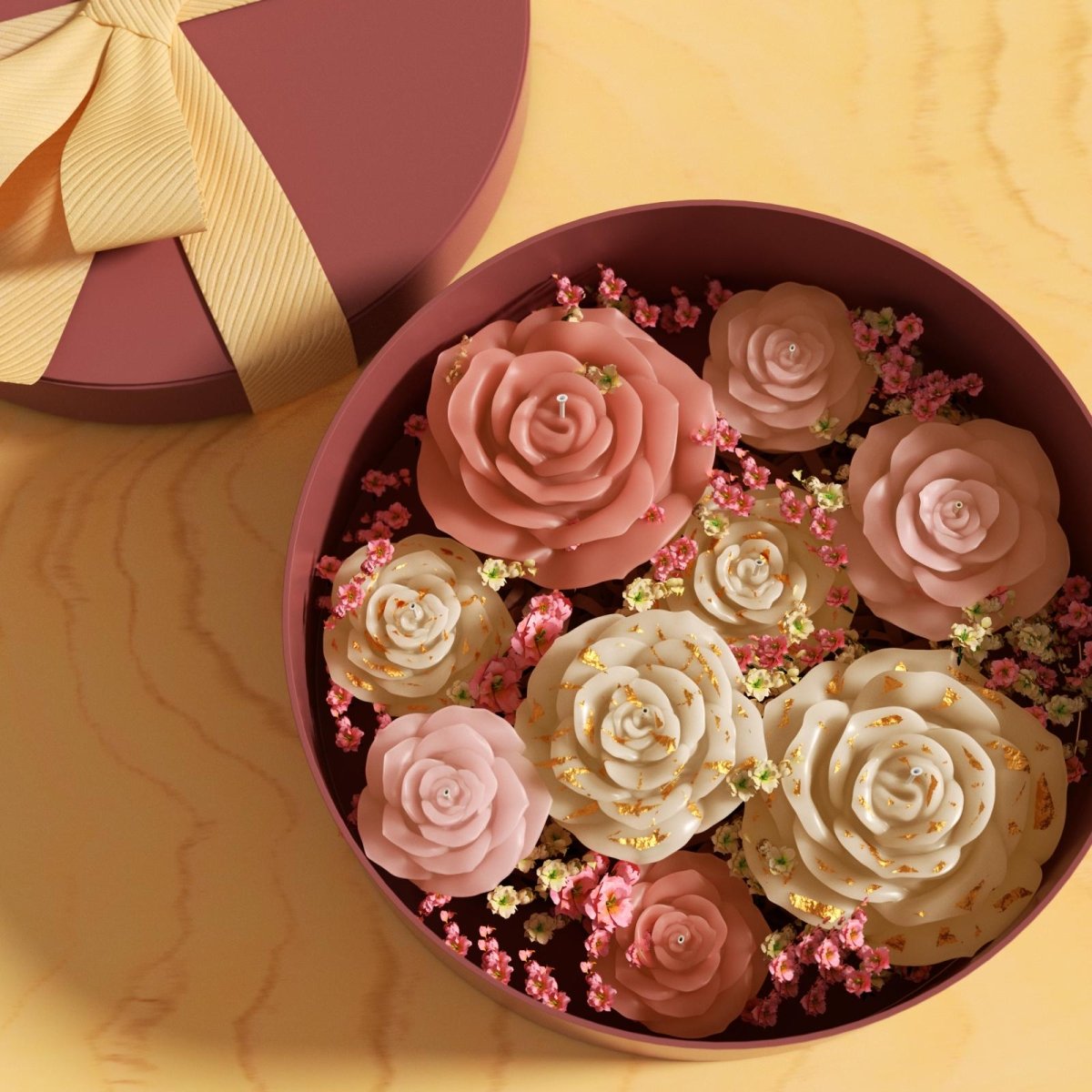 Hand-painted rose candles in various sizes and colors – handmade gifts for Mother’s Day and special occasions - Boowan Nicole