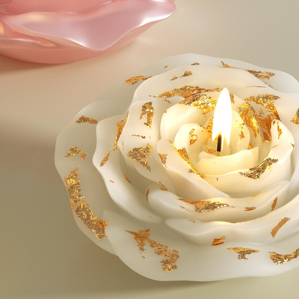 Handmade white candles with gold foil – warm and cozy ambiance when lit - Boowan Nicole