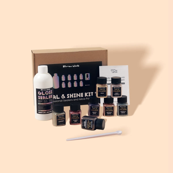 Glitter Colorable Acrylic Gloss Sealer Varnish with Mica Powder Kit-8 of Metallic Colors