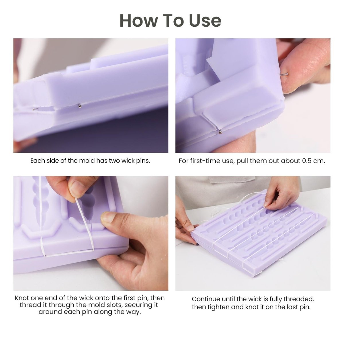 Steps for Threading a Wick in a 4-Cavity Taper Candle Mold - Boowan Nicole