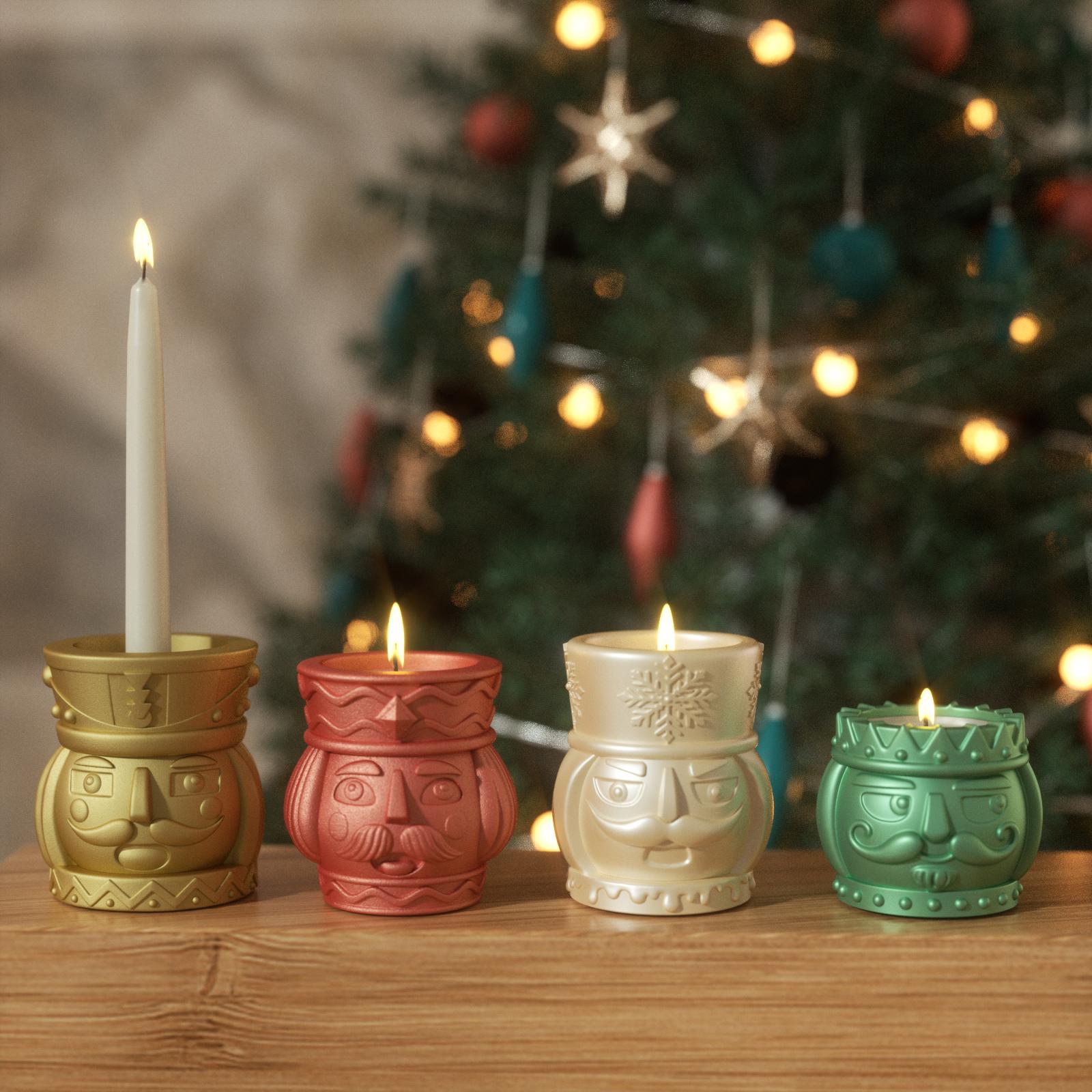 Nutcracker candle holders enhanced with Christmas mica powder for a more festive holiday vibe - Boowan Nicole