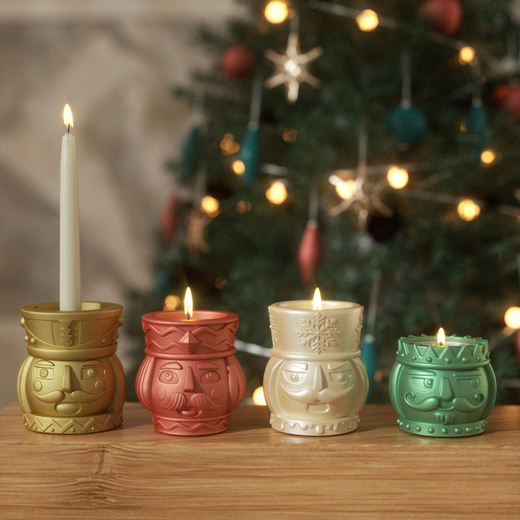 Nutcracker candle holders enhanced with Christmas mica powder for a more festive holiday vibe - Boowan Nicole