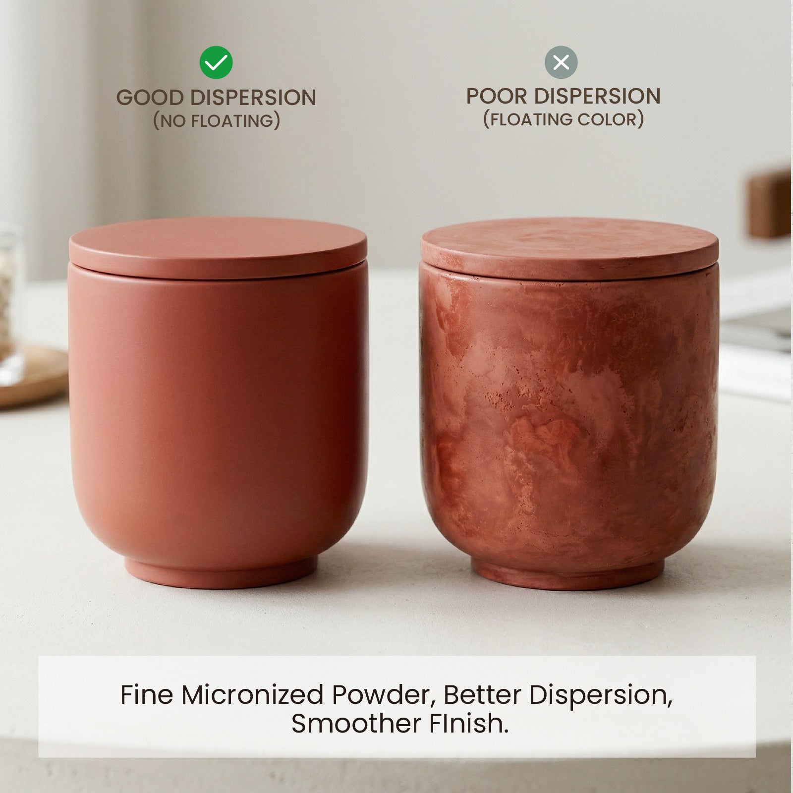 Good vs Poor Dispersion of Red Cement Pigment - Boowan Nicole