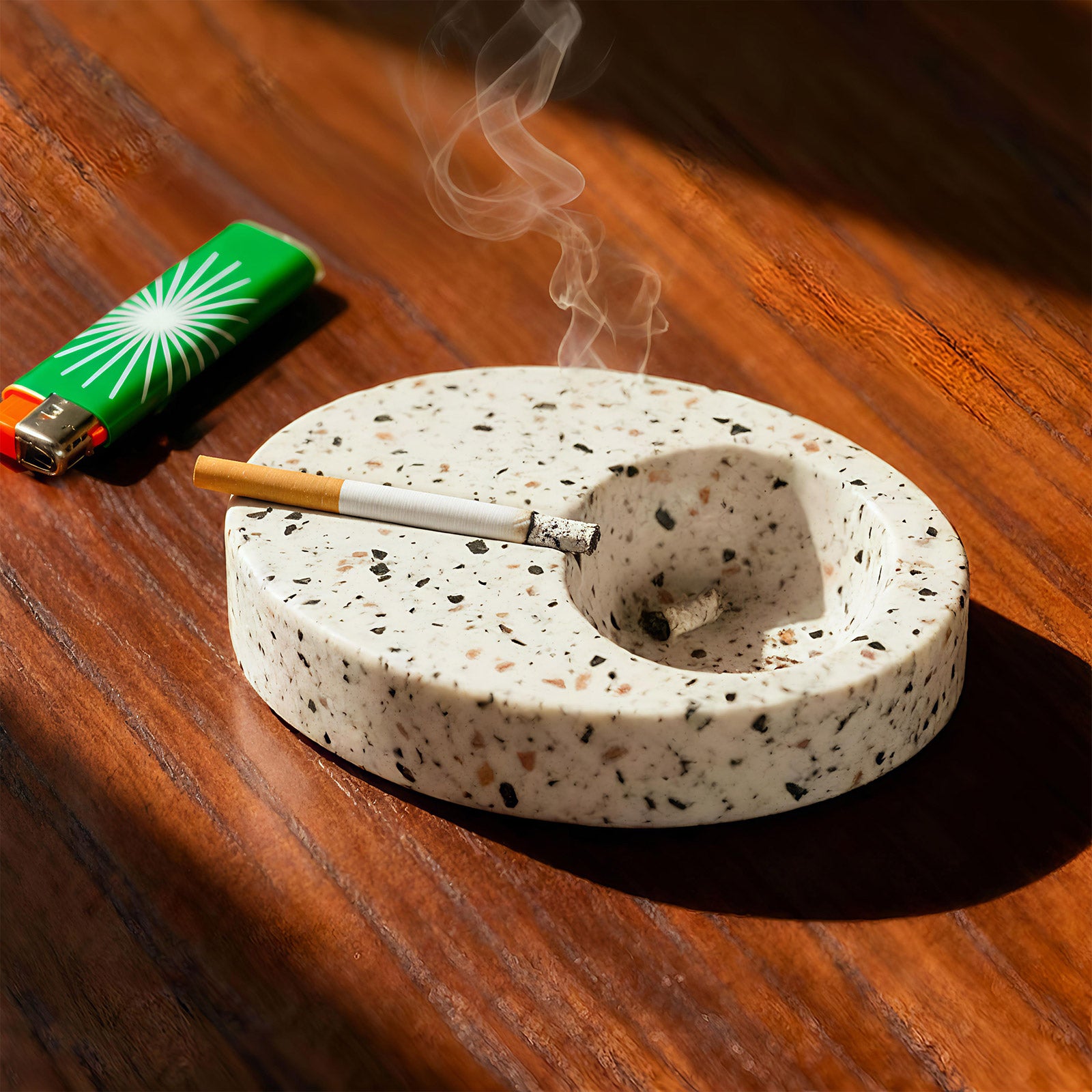Terrazzo oval ashtray with bowl and slim groove holding a cigarette - Boowan Nicole