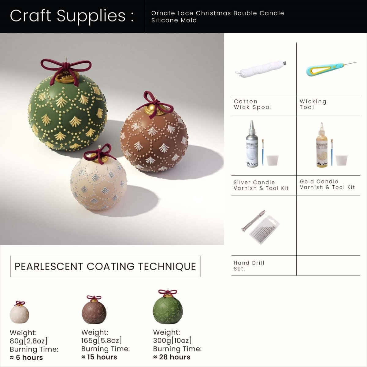 Ornate Lace Christmas Bauble Candle Silicone Mold3D Candle MoldLZ0945