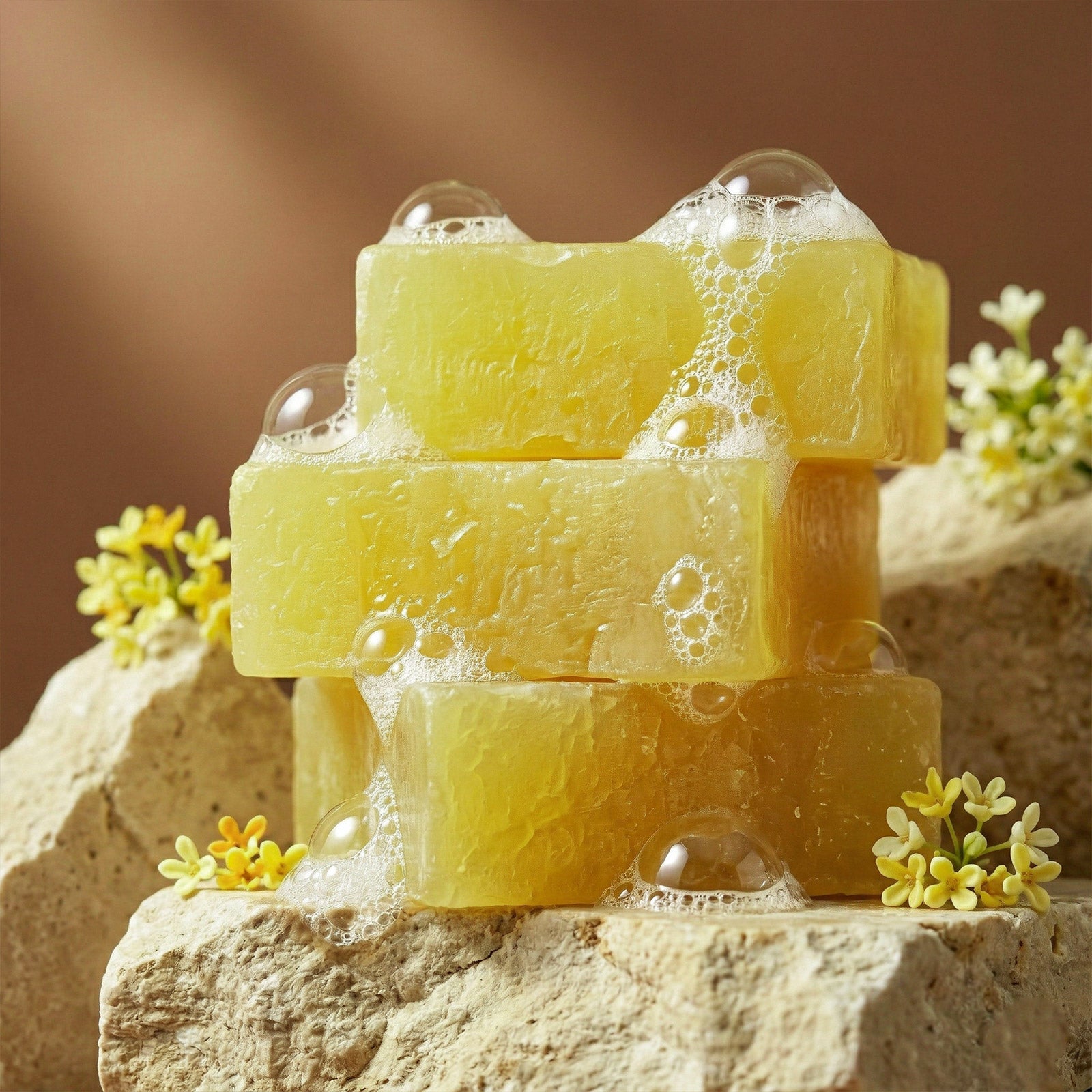 Stacked Osmanthus Soap Bars with Foam - Boowan Nicole