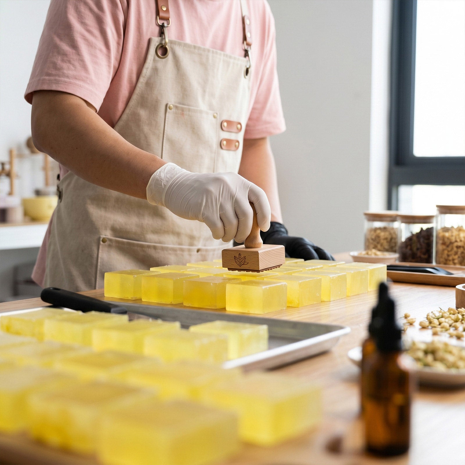 Stamping Logos on Finished Osmanthus Soap Bars - Boowan Nicole