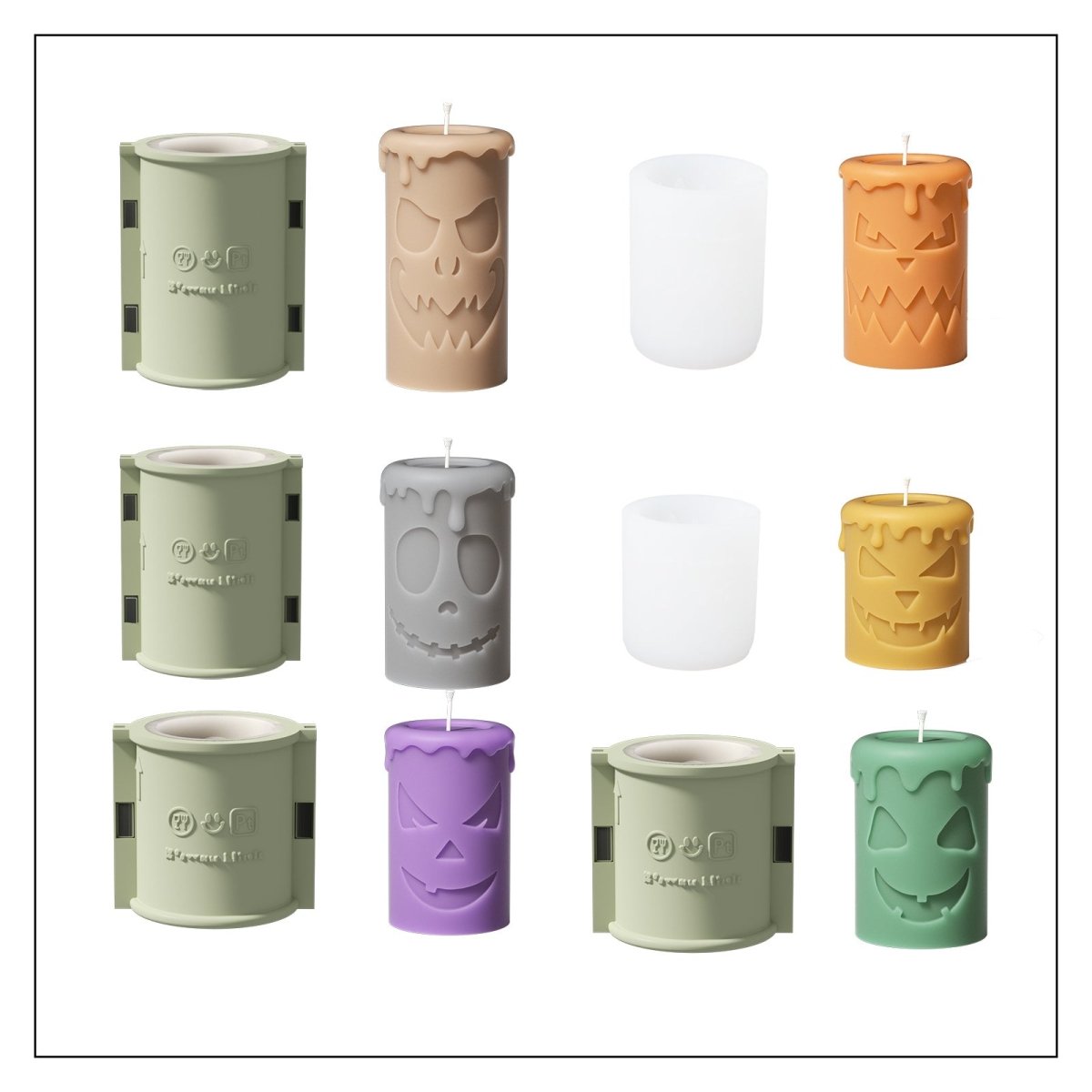 Scary Pumpkin Ghost Face Pillar Candle Silicone Mold Collection for Halloween3D Candle Moldlz0733-4-5-6-7-8