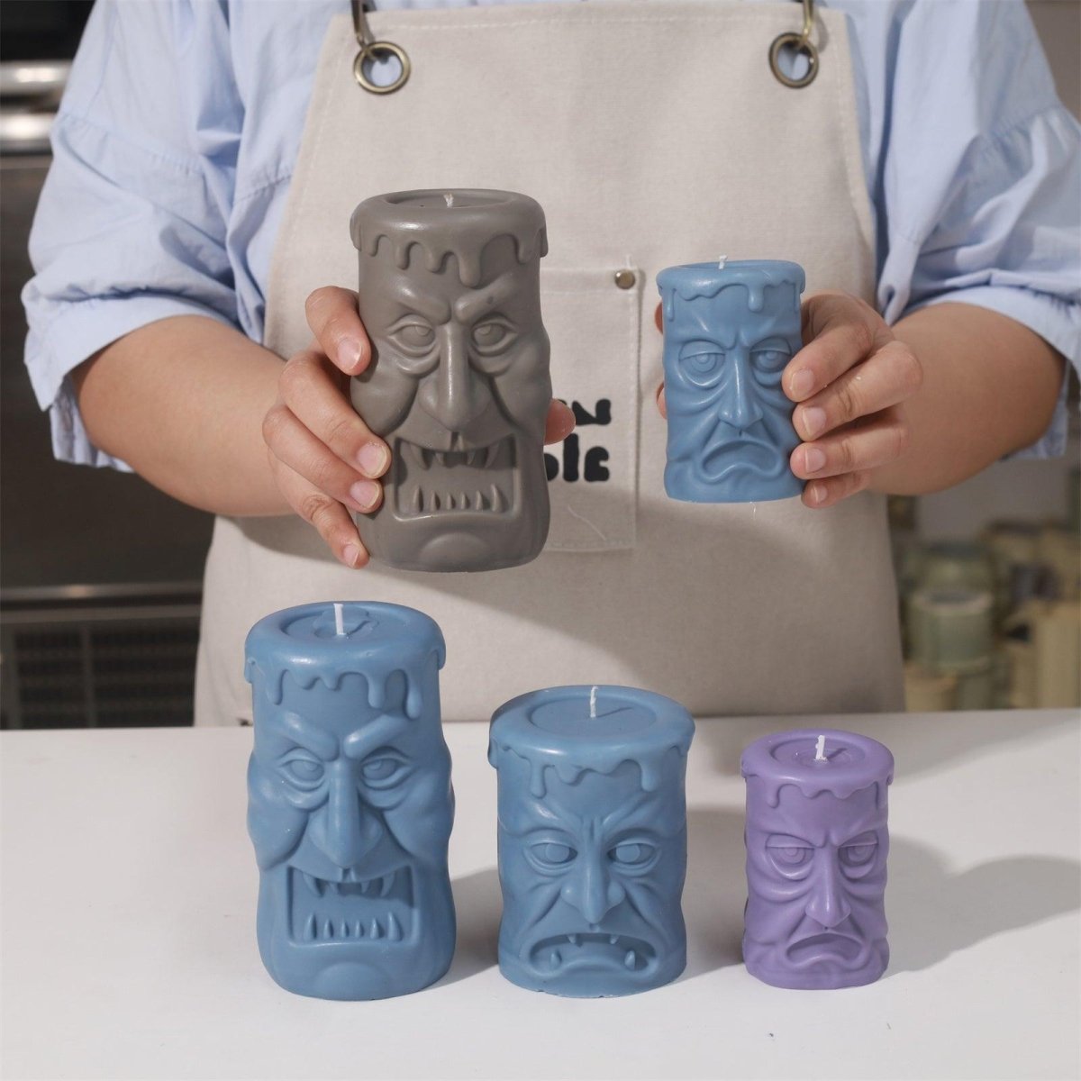 Double - sided Scary Ghost Face Pillar Candle Silicone Mold Collection for Halloween3D Candle MoldLZ0724