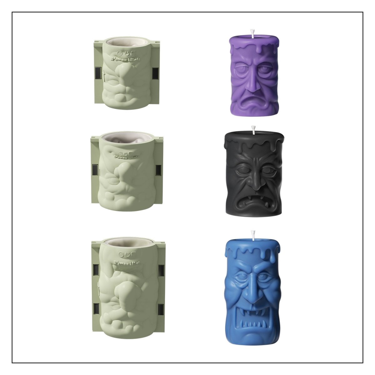 Double - sided Scary Ghost Face Pillar Candle Silicone Mold Collection for Halloween3D Candle MoldLZ0724-25-26