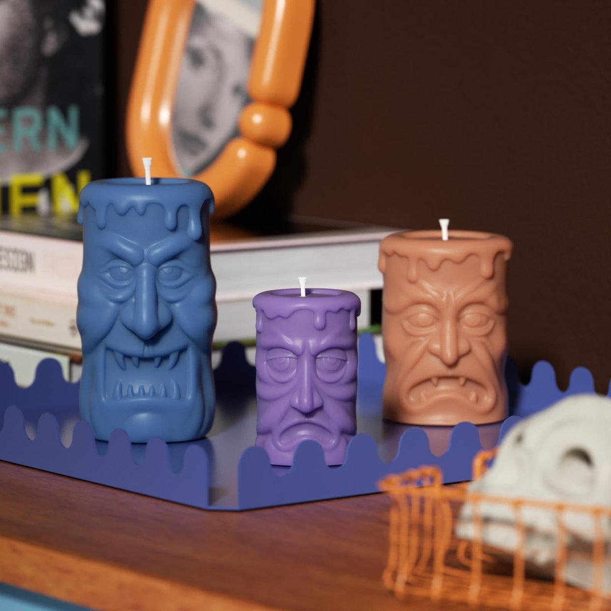 Double - sided Scary Ghost Face Pillar Candle Silicone Mold Collection for Halloween3D Candle MoldLZ0724