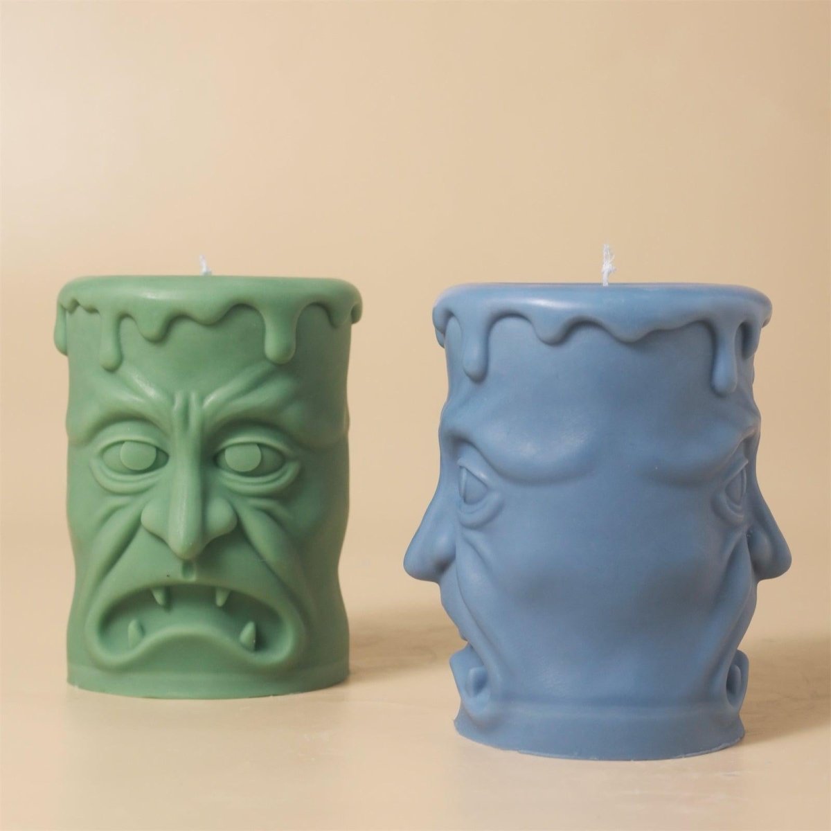 Double - sided Scary Ghost Face Pillar Candle Silicone Mold Collection for Halloween3D Candle MoldLZ0724