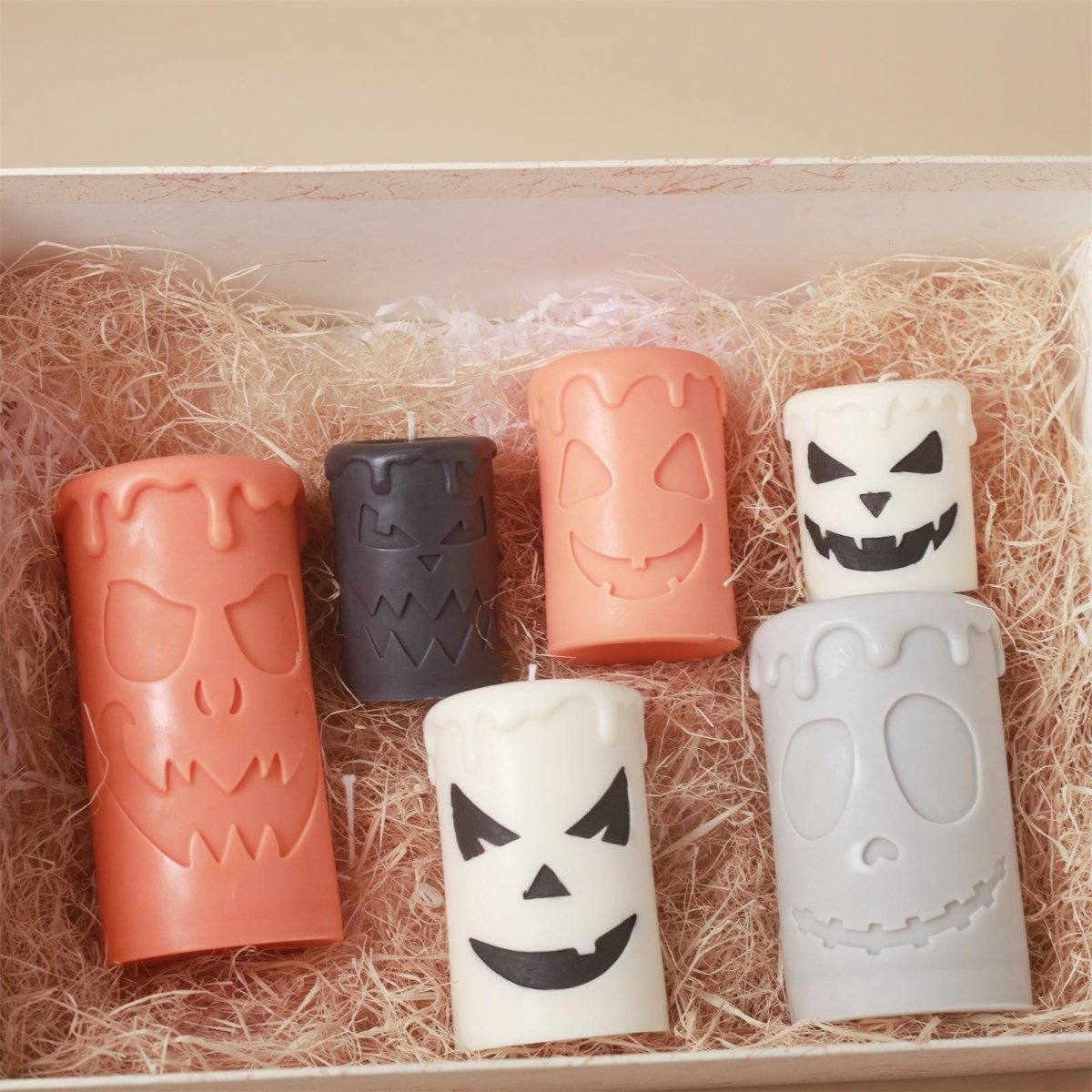 Scary Pumpkin Ghost Face Pillar Candle Silicone Mold Collection for Halloween3D Candle MoldLZ0736