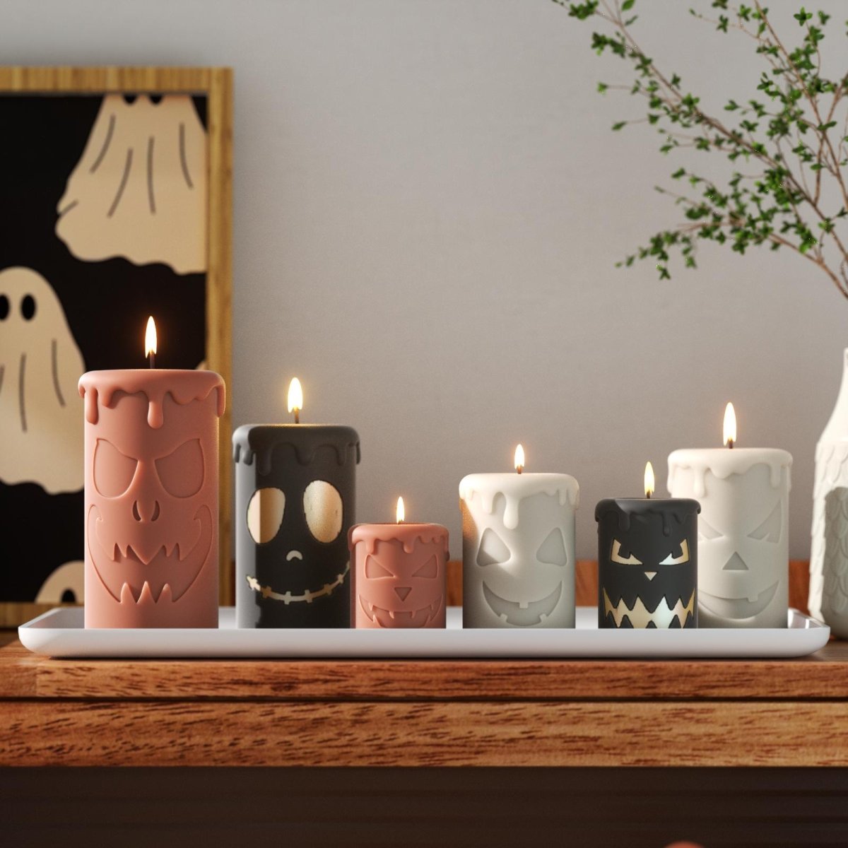 Scary Pumpkin Ghost Face Pillar Candle Silicone Mold Collection for Halloween3D Candle MoldLZ0736