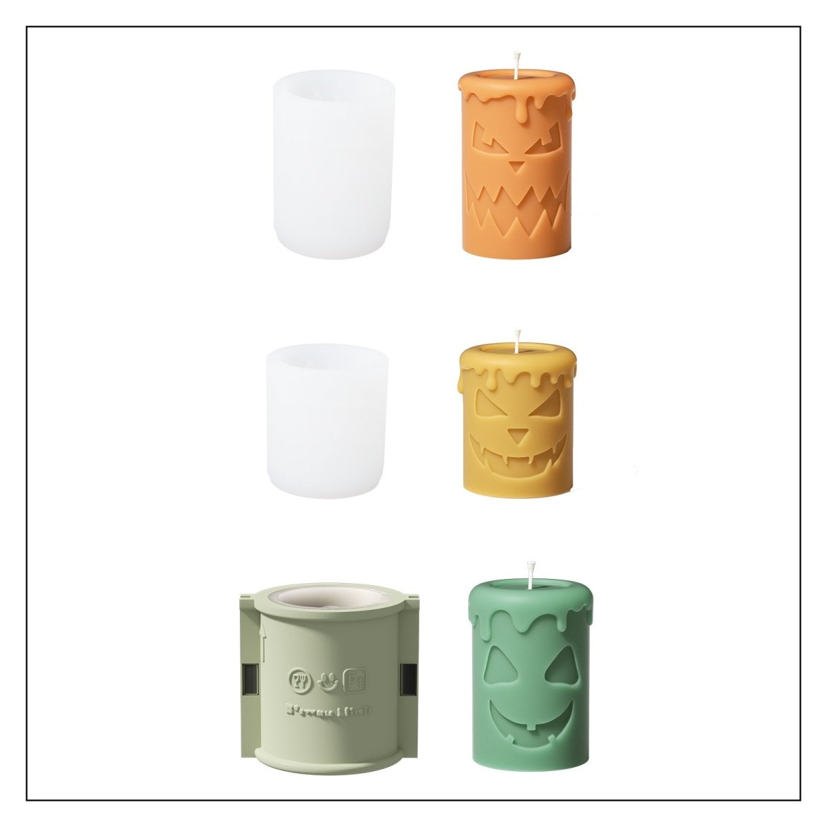 Short Scary Pumpkin Ghost Face Pillar Candle Silicone Mold for Halloween3D Candle MoldLZ0736-37-38