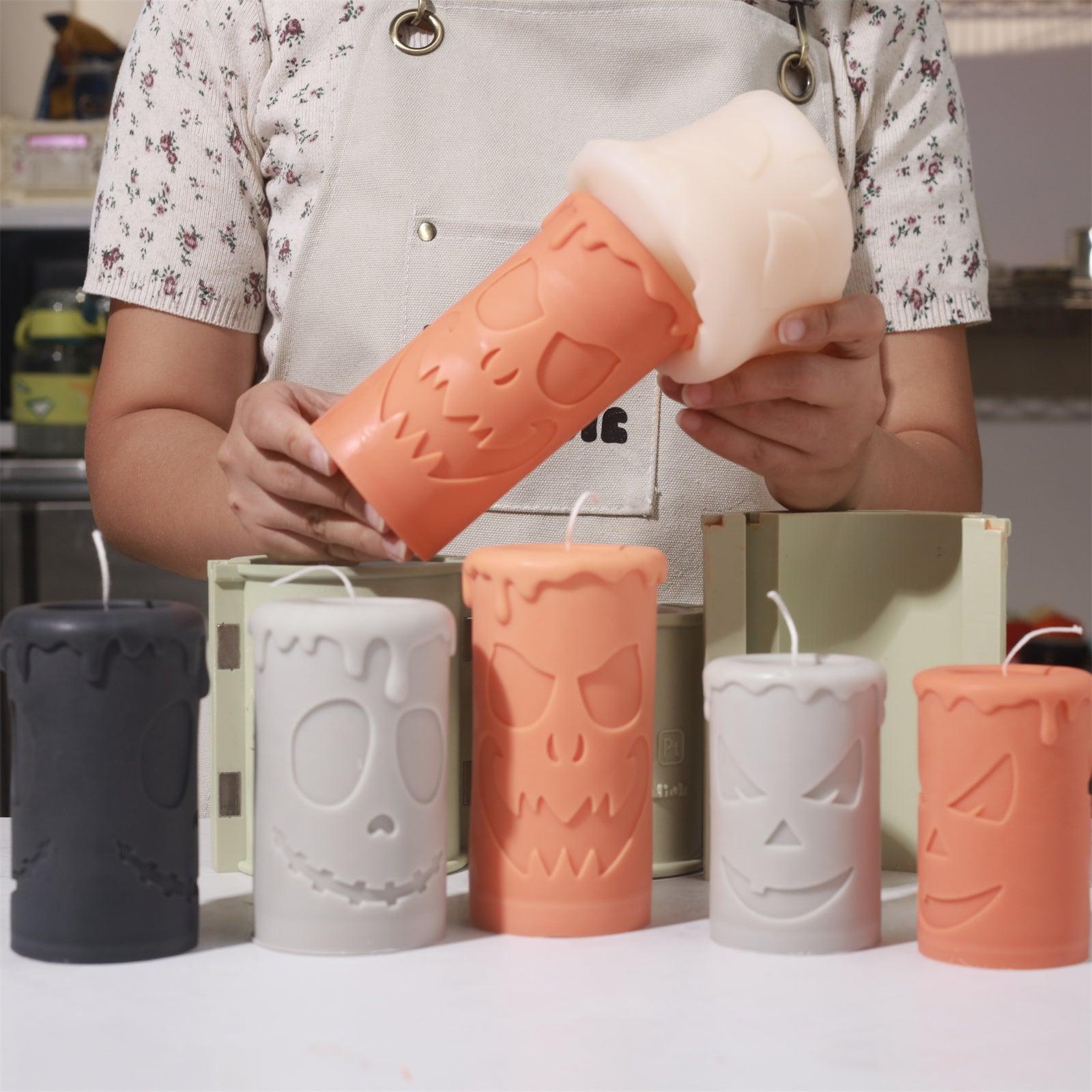 قالب سيليكون لشمعة عمود وجه شبح اليقطين الطويل المخيف لهالوين