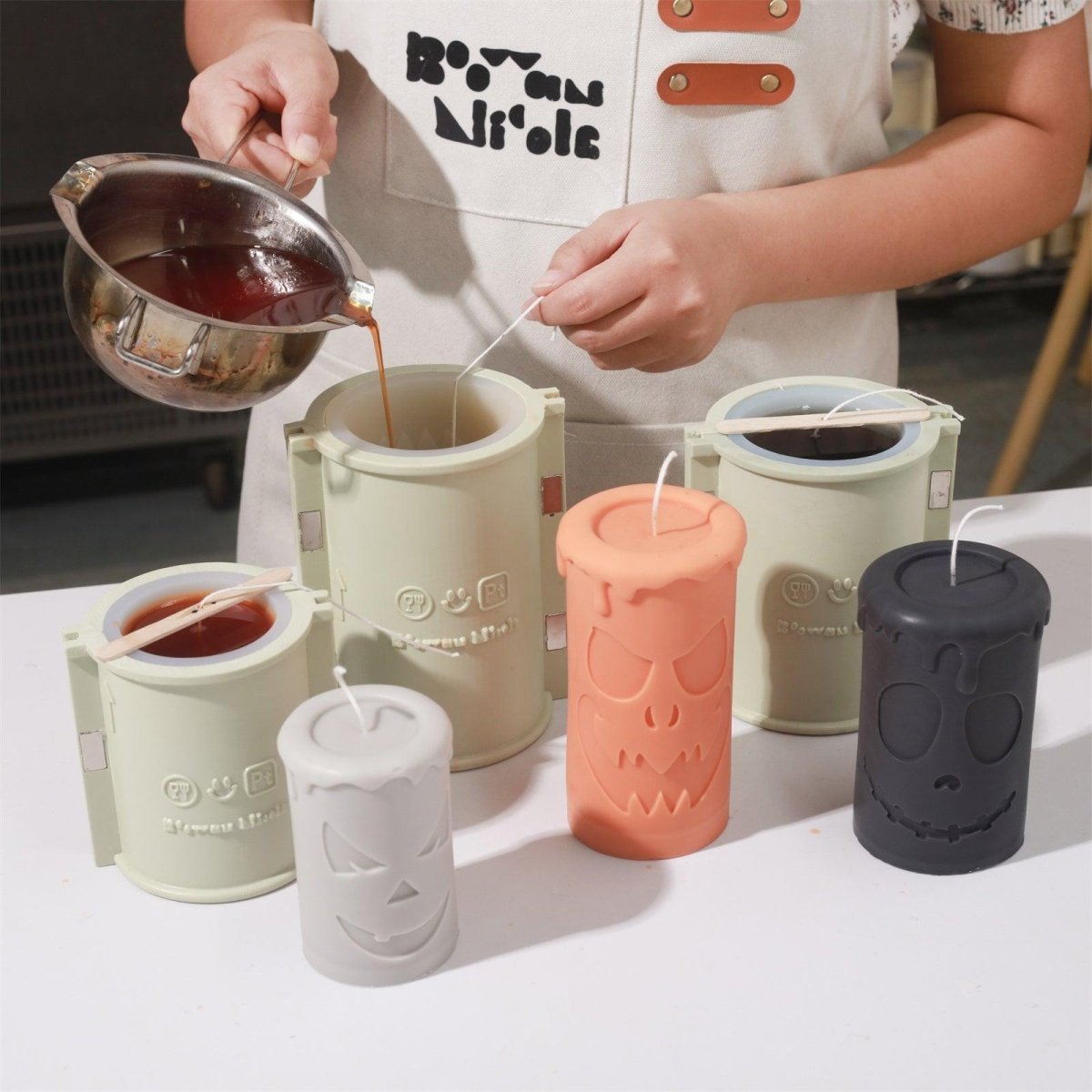 Tall Scary Pumpkin Ghost Face Pillar Candle Silicone Mold for Halloween3D Candle MoldLZ0733