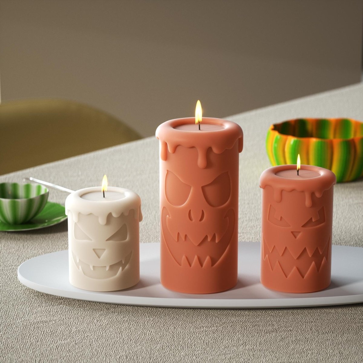 Scary Pumpkin Ghost Face Pillar Candle Silicone Mold Collection for Halloween3D Candle MoldLZ0736