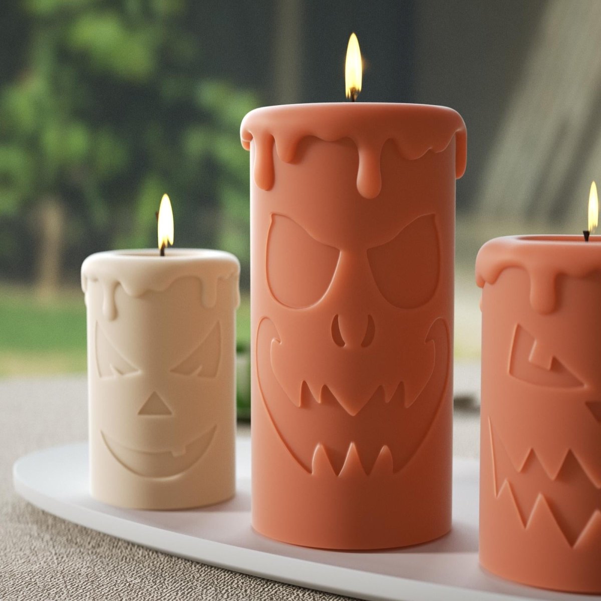 Tall Scary Pumpkin Ghost Face Pillar Candle Silicone Mold for Halloween3D Candle MoldLZ0733