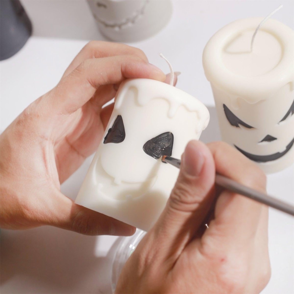 Short Scary Pumpkin Ghost Face Pillar Candle Silicone Mold for Halloween3D Candle MoldLZ0736