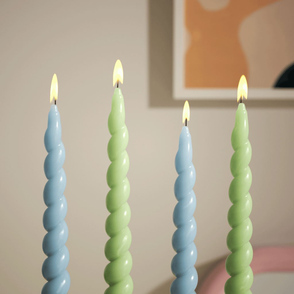 Twist candles in various colors lit to enhance the ambiance of your home decor-Boowan Nicole