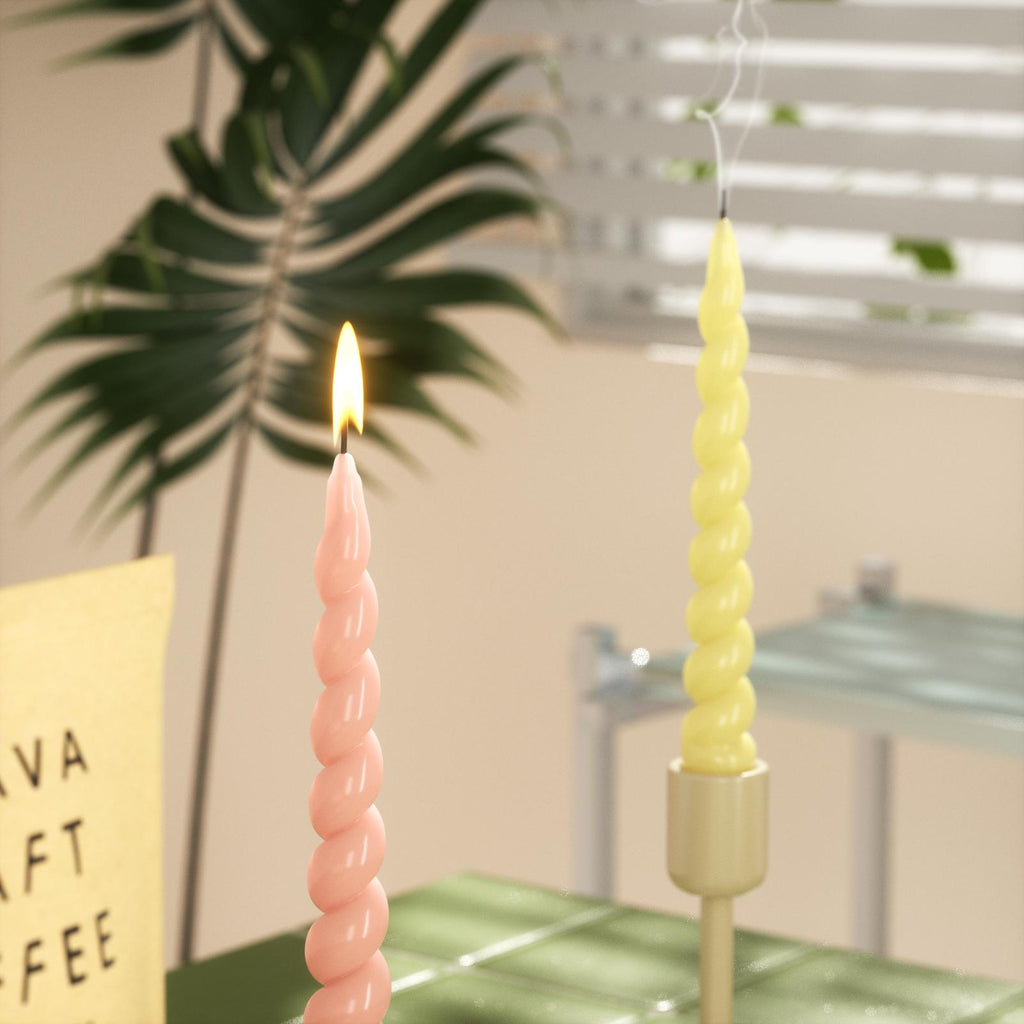Yellow and pink tapered candles, when lit, not only enhance the atmosphere but also add a lively and dynamic touch-Boowan Nicole