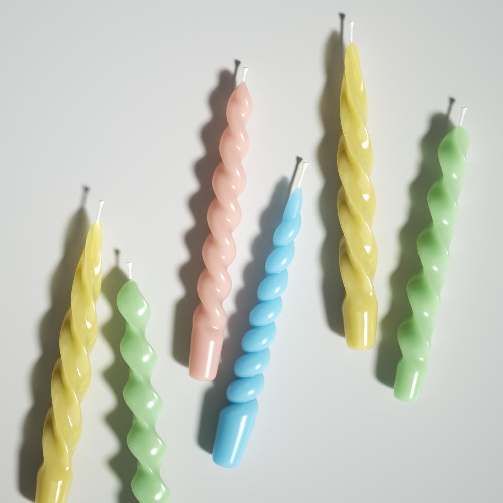 PLAY Spiral Taper Candle - Set of 4 - Pastel Pink & Lemon Yellow & Mint Green & Sky BlueCandle HolderC0288-2