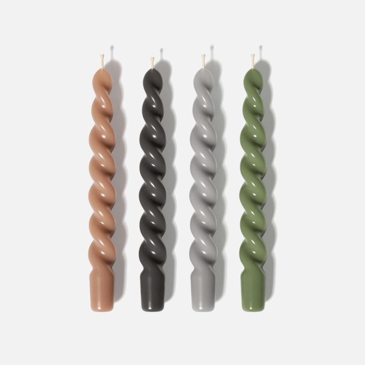 PLAY Spiral Taper Candle - Set of 4 - Clay Brown & Midnight Ebony Black & Pebble Grey & Moss GreenCandleC0288-[7]