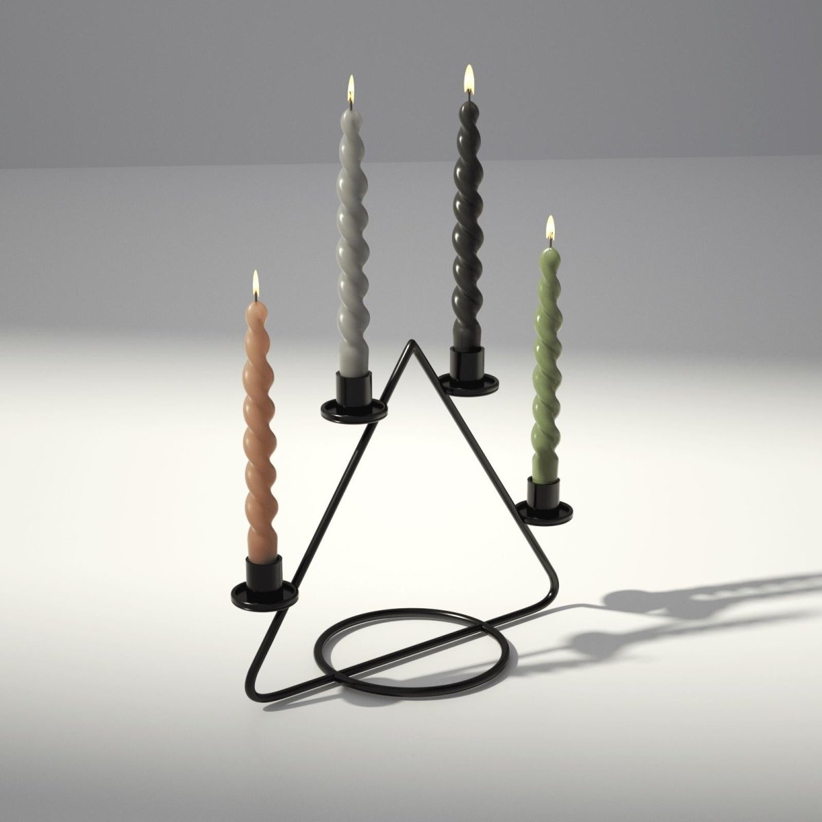PLAY Spiral Taper Candle - Set of 4 - Clay Brown & Midnight Ebony Black & Pebble Grey & Moss GreenCandleC0288-[7]