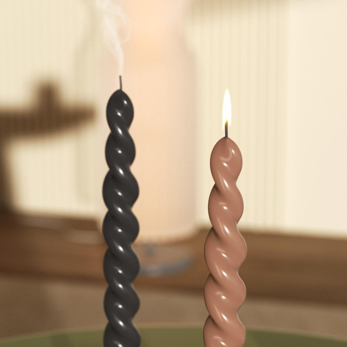 PLAY Spiral Taper Candle - Set of 4 - Clay Brown & Midnight Ebony Black & Pebble Grey & Moss GreenCandleC0288-[7]