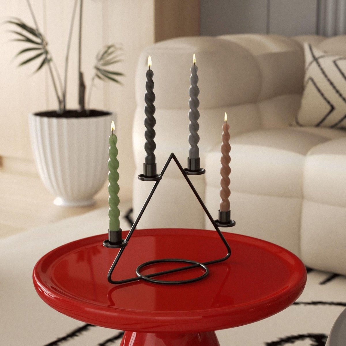 PLAY Spiral Taper Candle - Set of 4 - Clay Brown & Midnight Ebony Black & Pebble Grey & Moss GreenCandleC0288-[7]