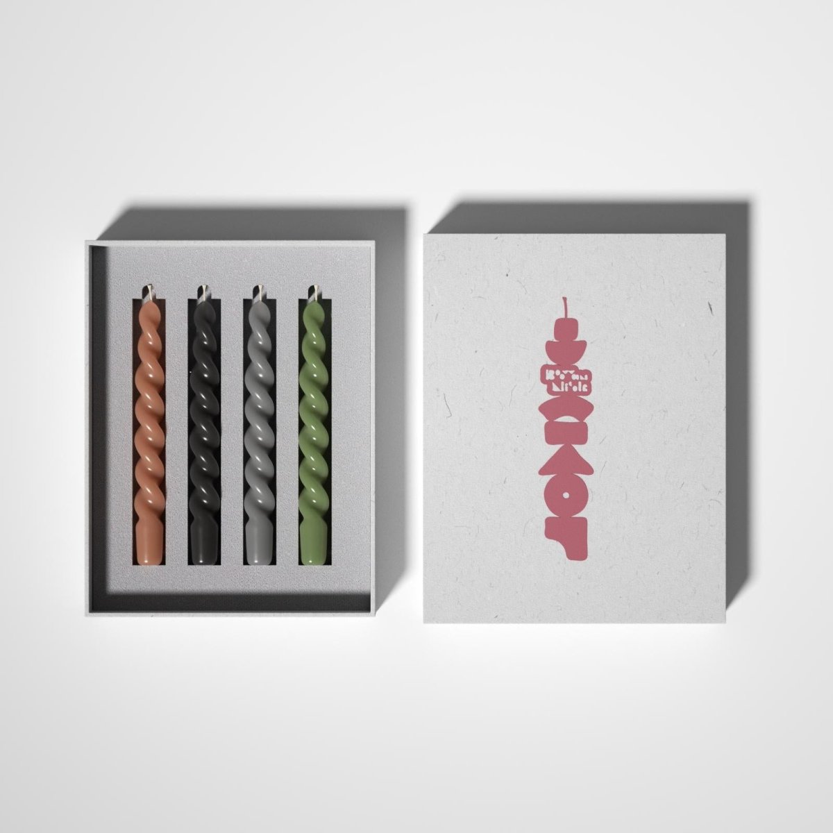 PLAY Spiral Taper Candle - Set of 4 - Clay Brown & Midnight Ebony Black & Pebble Grey & Moss GreenCandleC0288-[7]