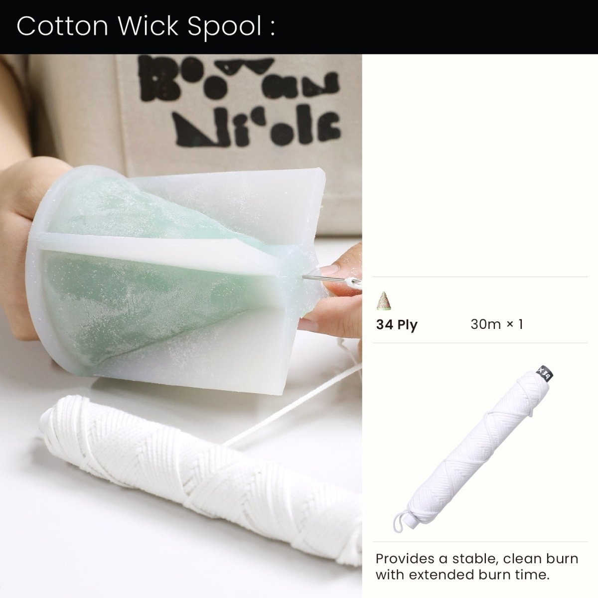 Buy 34 Ply Cotton Wick for Small Candle Mold - Boowan Nicole