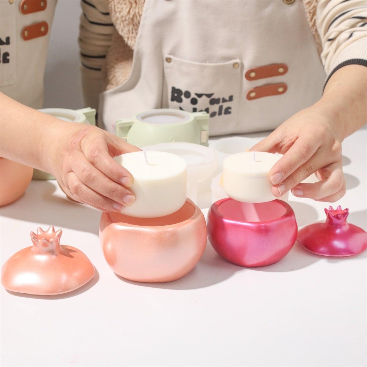 Pomegranate-shaped candle jar with a removable lid, compatible with refill candles-Boowan Nicole