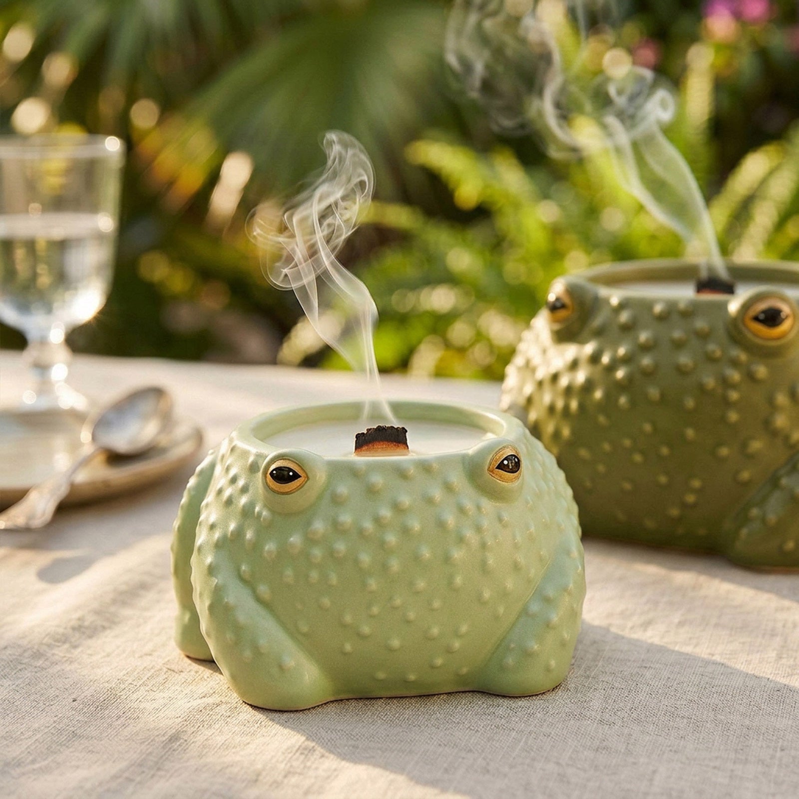 Close-Up of Frog Prince Candle Burning - Smoke from Extinguished Toad-Shaped Candle - Boowan Nicole