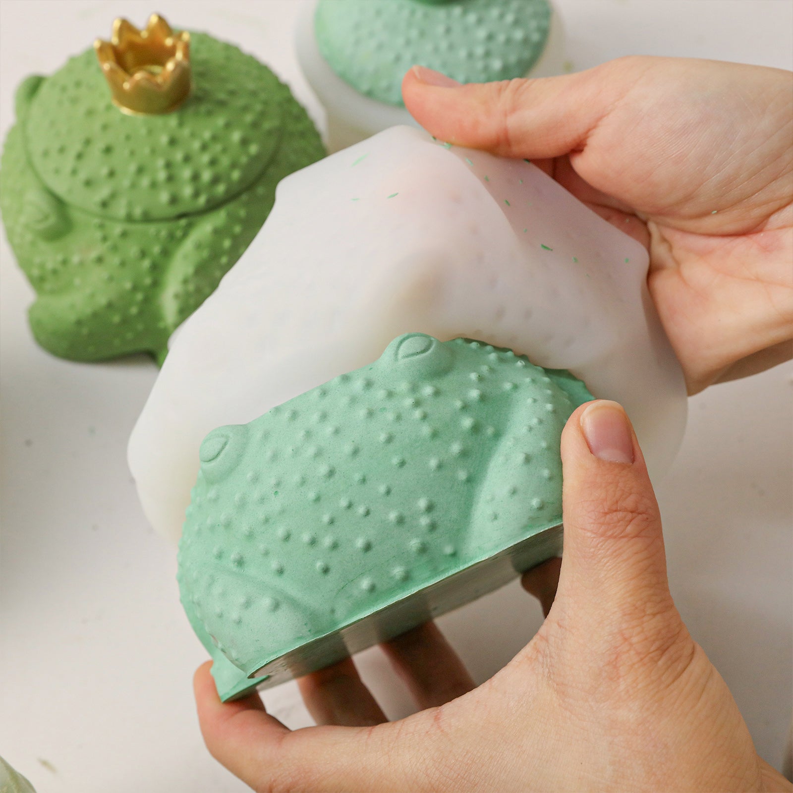 Demolding Frog Prince Candle Jar from Silicone Mold - Handmade Craft Step - Boowan Nicole