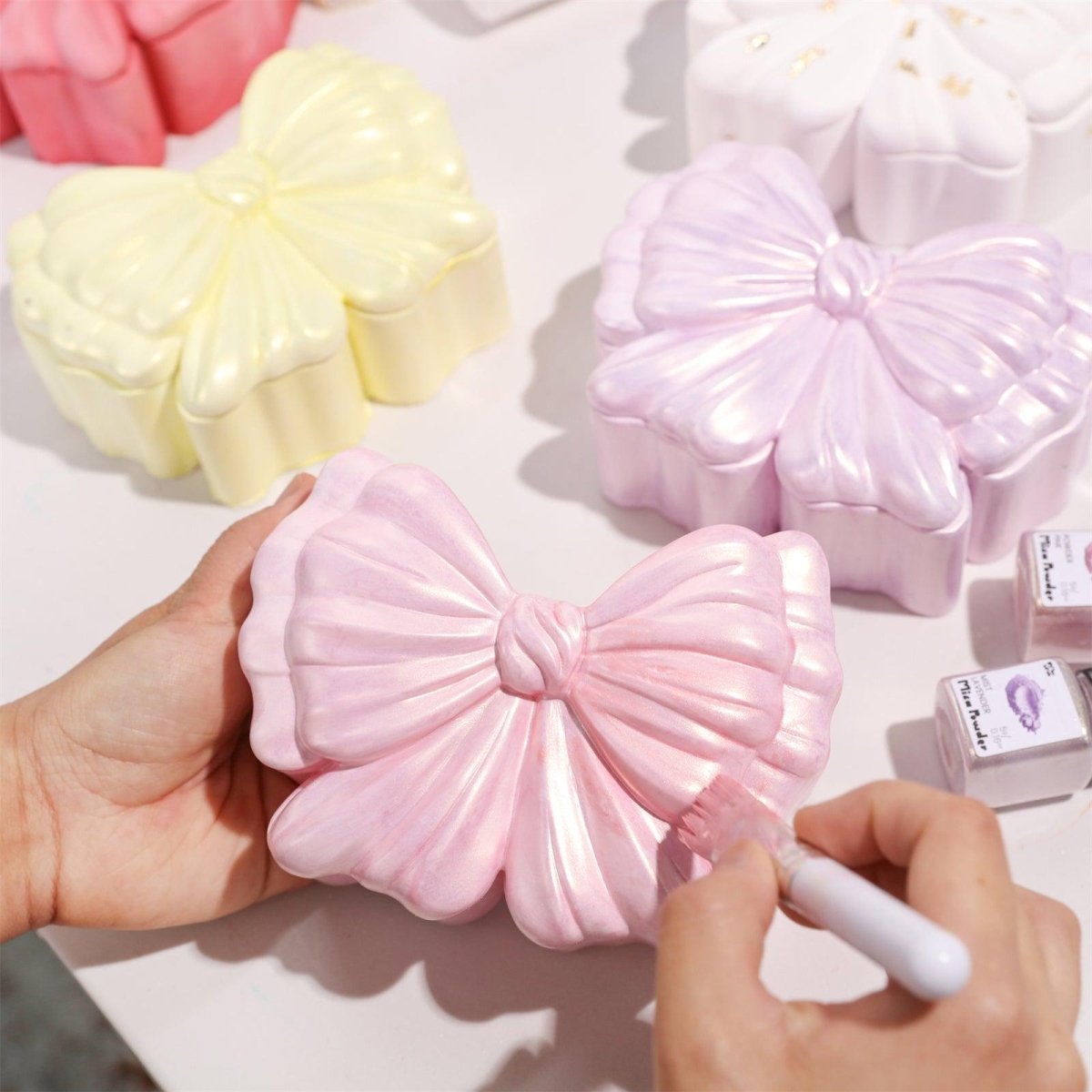 Hand-Painted Pink Bow Storage Jar with Glitter Sealer Varnish - Boowan Nicole