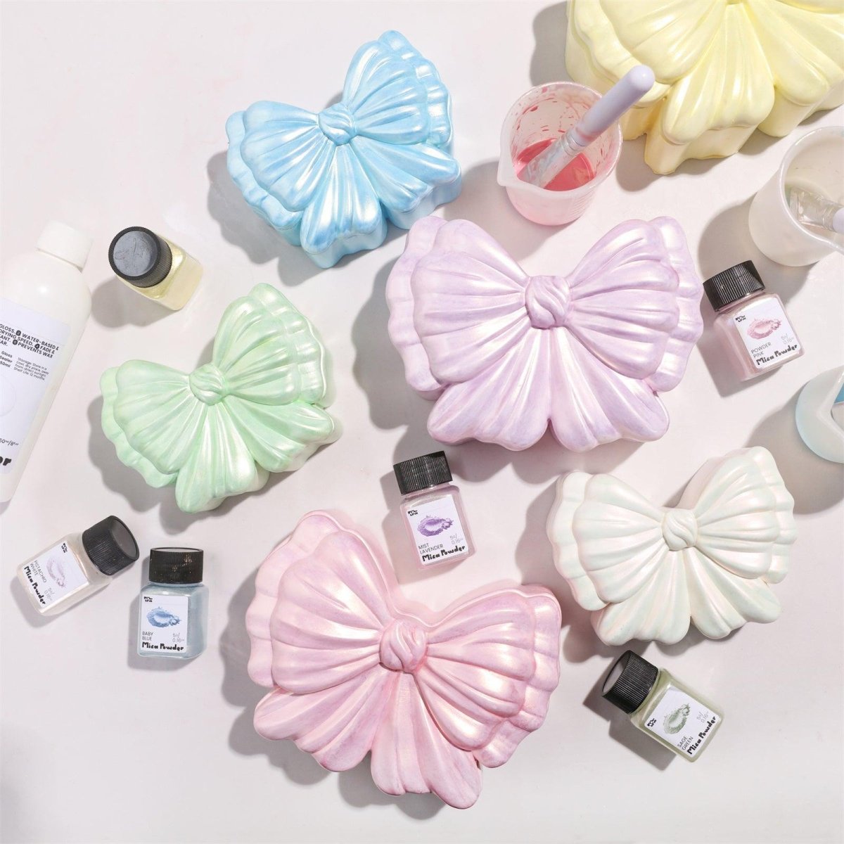 Hand-painted colorful bow storage jar with glitter sealing varnish- Boowan Nicole