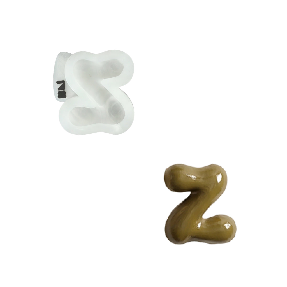Lowercase letter z silicone mold and the matching finished soap on a white background