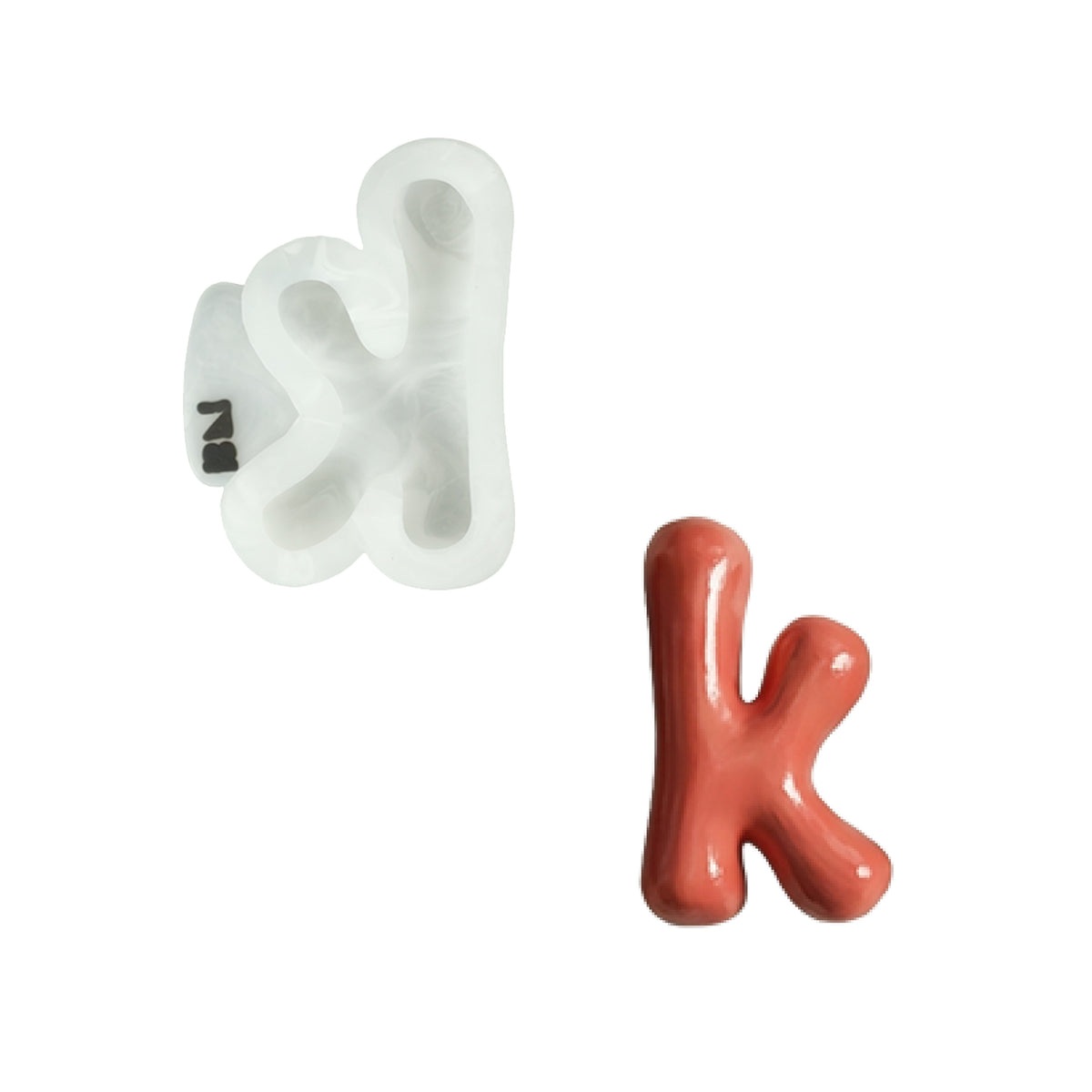 Lowercase letter k shape and its white silicone mold