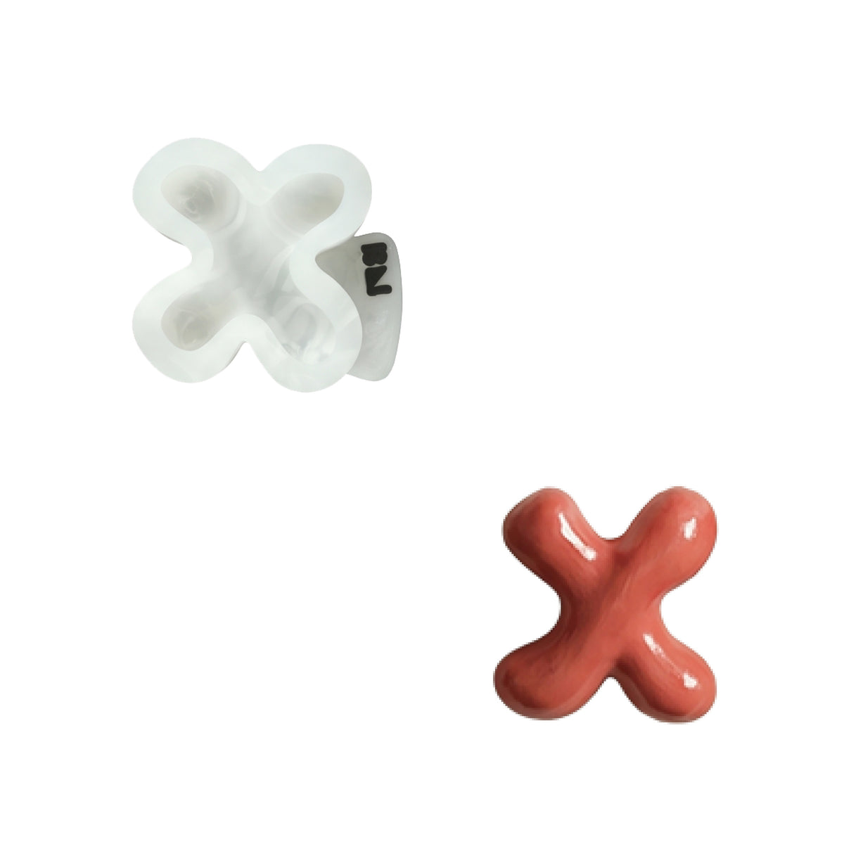 Lowercase letter x shape and its white silicone mold