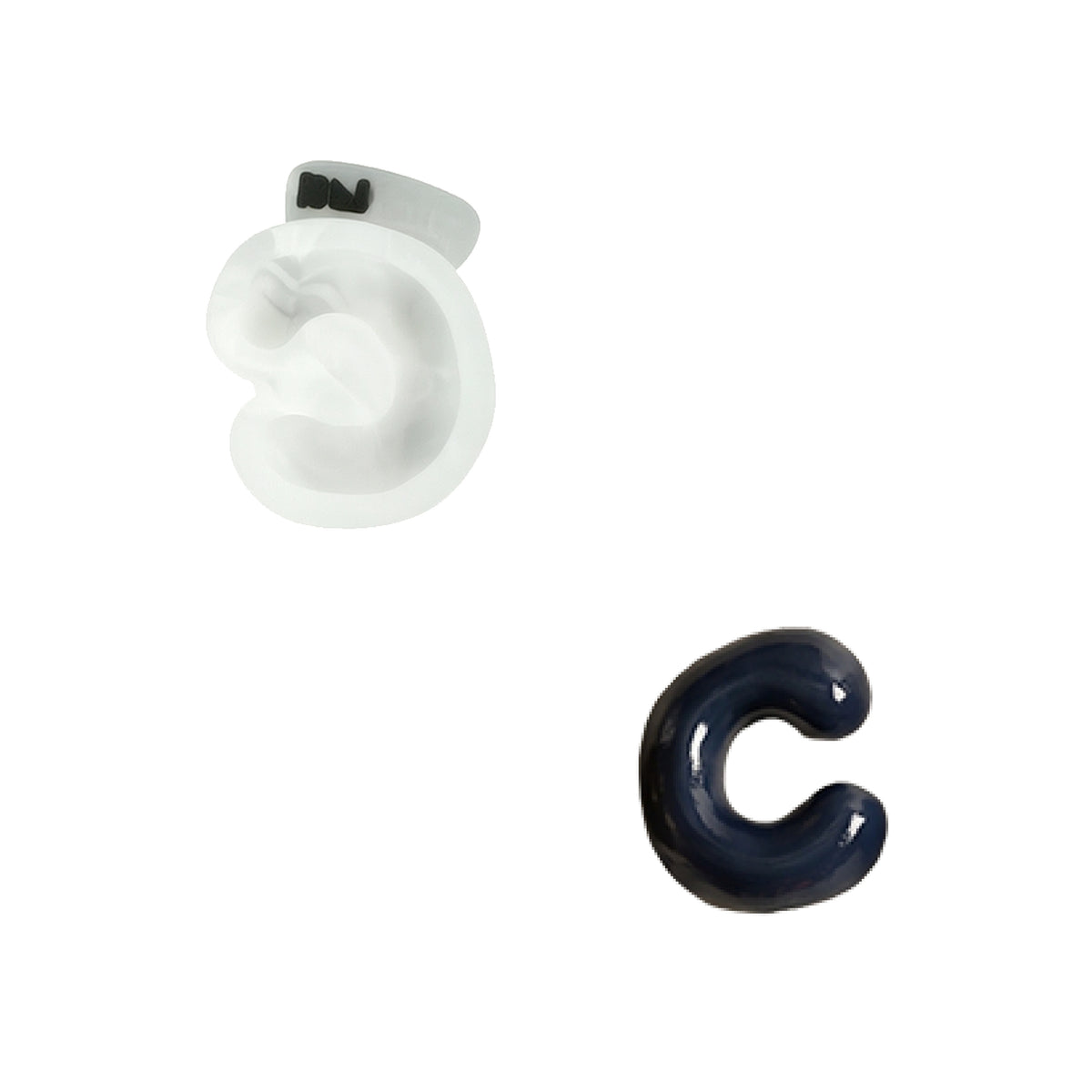 Lowercase letter c shape and its white silicone mold