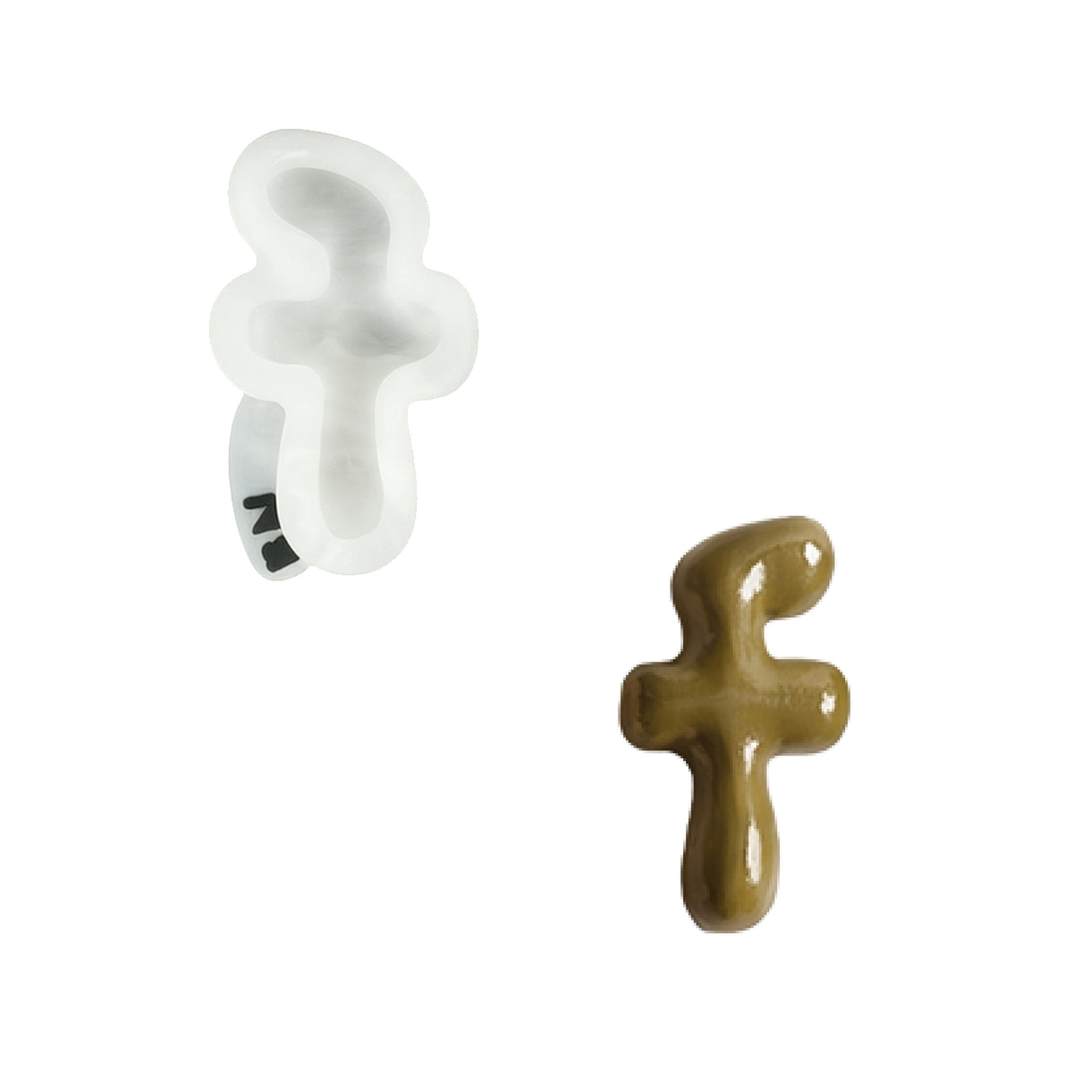 Lowercase letter f shape and its white silicone mold