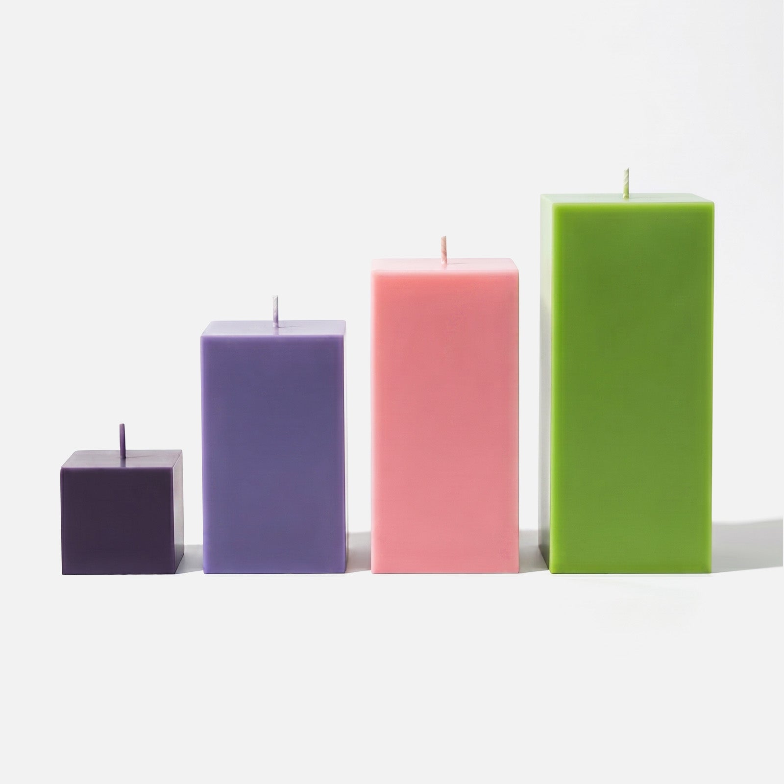 Square & Rectangular Pillar Candles in Purple, Pink & Green - Modern Geometric Candle Set - Boowan Nicole